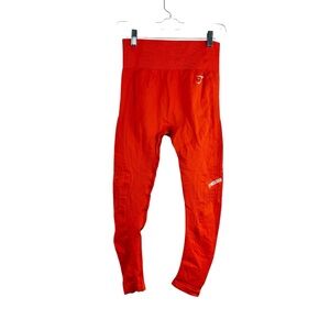 GYMSHARK womens size M orange knit high rise compression workout leggings